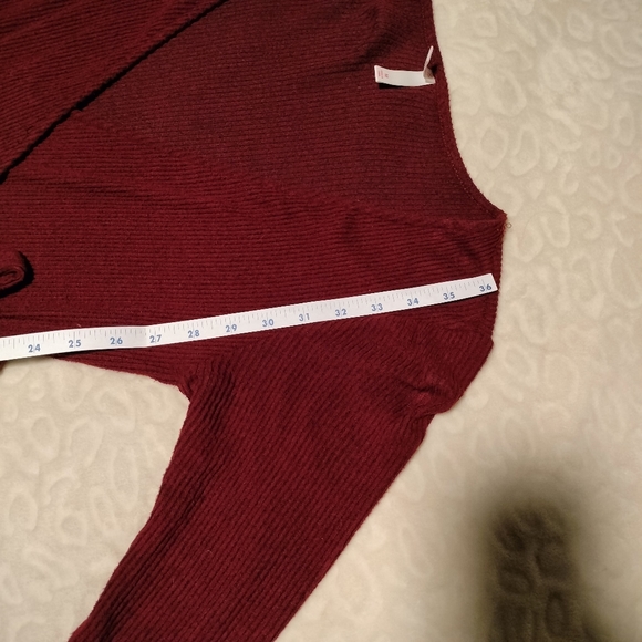 Burgundy red wrap around dress with long sleeve and ruffled cuff - Picture 3 of 6